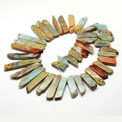 Chips Natural Aqua Terra Jasper Beads Strands, Dyed, 22~58x9~10x5~6mm, Hole: 1mm, 15.7 inch , about 5strands/kg