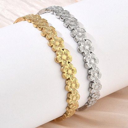 304 Stainless Steel Hinged Cuff Bangles, Flower