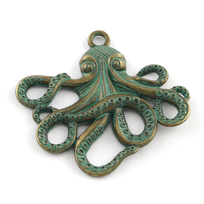 Octopus Zinc Alloy Big Pendants, Cadmium Free & Nickel Free & Lead Free, 56x58x4mm, Hole: 4mm