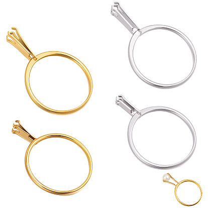 4Pcs 4 Styles 304 Stainless Steel Finger Ring Components, Prong Ring Settings