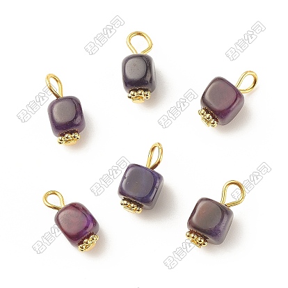 Natural Agate(Dyed & Heated) Pendants, Cube Charms with Golden Plated Iron Loops