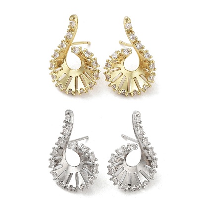Teardrop Brass Stud Earrings, with Clear Cubic Zirconia, Long-Lasting Plated, Lead Free & Cadmium Free