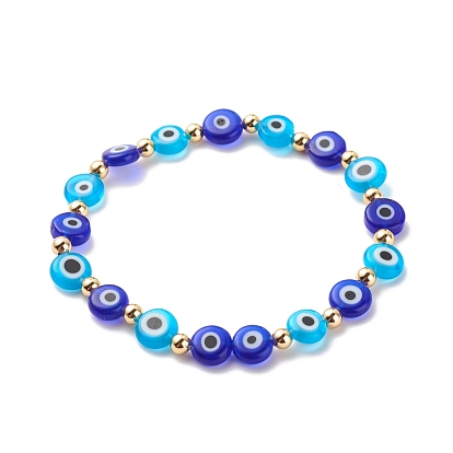 Lampwork Evil Eye & Brass Stretch Bracelet for Women