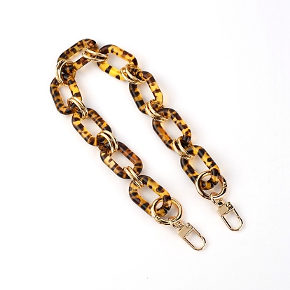 Acrylic Curb Chain Bag Strap, Leopard Pattern with Alloy Clasps, for Bag Replacement Accessories