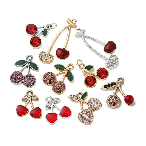 Подвески из вишневого сплава, горный хрусталь и эмали