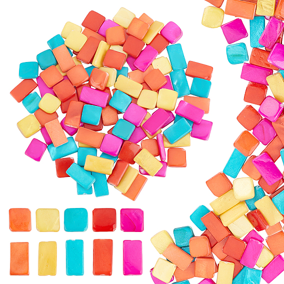 100Pcs 10 Style Spray Painted Freshwater Shell Beads, Rhombus & Rectangle
