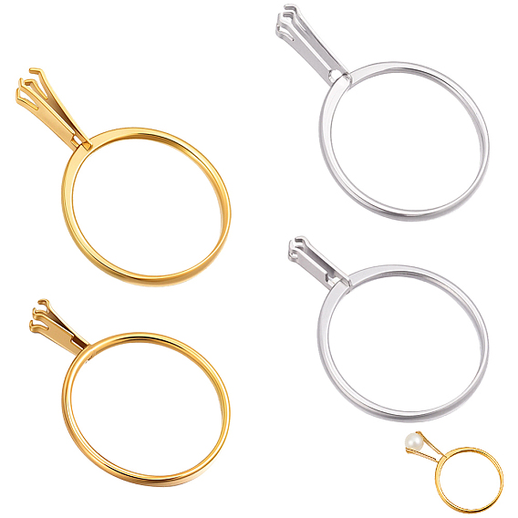 4Pcs 4 Styles 304 Stainless Steel Finger Ring Components, Prong Ring Settings