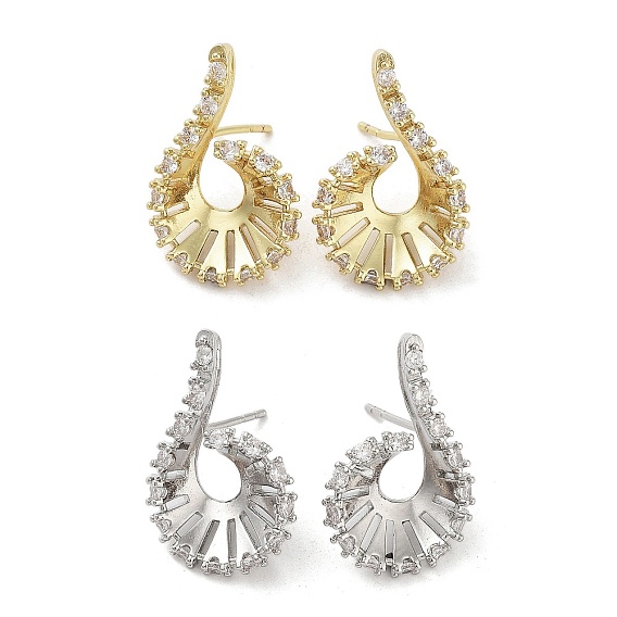 Teardrop Brass Stud Earrings, with Clear Cubic Zirconia, Long-Lasting Plated, Lead Free & Cadmium Free