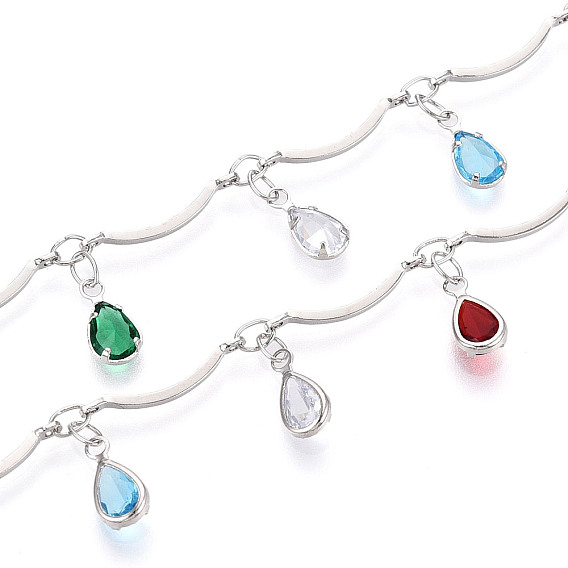 Латунные зубчатые стержневые цепи, с подвеской-капелькой из кубического циркония, пайки, с катушкой