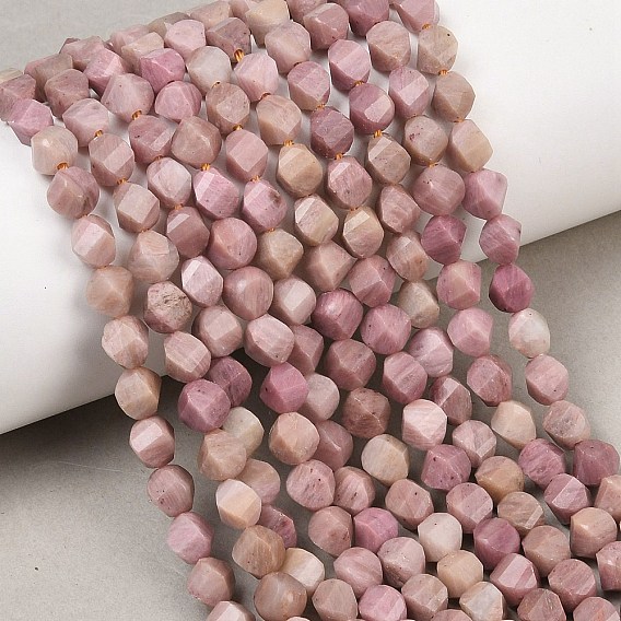 Природные родонит бисер нитей, граненые, твист