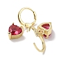 Real 18K Gold Plated Brass Heart Dangle Leverback Earrings, with Heart Glass