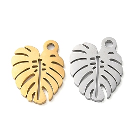 Ion Plating(IP) 304 Stainless Steel Charms, Manual Polishing, Monstera Leaf