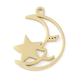 Ion Plating(IP) 304 Stainless Steel Pendants, Moon with Star Charm