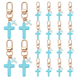 20шт. крест синтетическая бирюза и эмалированный сплав подвесные украшения, с поворотными застежками сплава