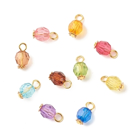 Faceted Transparent Acrylic Charms, with Golden Tone Iron Findings, Round