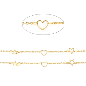 Brass Cable Chains, with Linking Rings, Soldered, with Spool, Long-Lasting Plated, Heart & Star