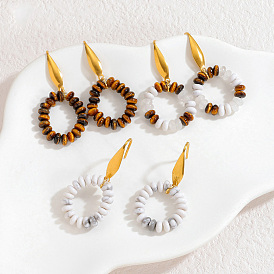 Серьги-гвоздики с подвесками из натуральных драгоценных камней, Кольцевая форма, золотые