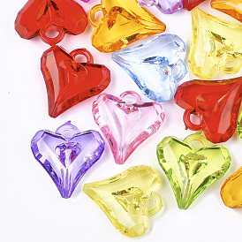 Transparent Acrylic Pendants, Faceted, Heart