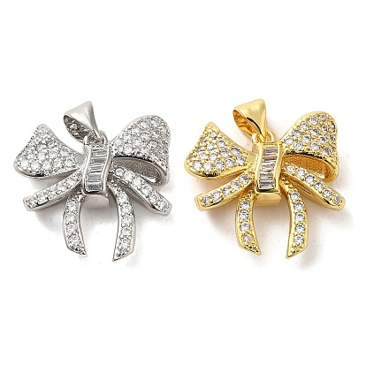 Латунные микропаве прозрачные подвески с фианитом, без кадмия и без свинца, бантом