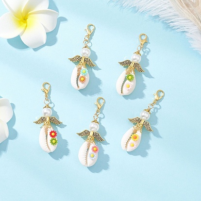 Абс пластик имитация жемчуга подвеска docorations, с застежками-карабинами из цинкового сплава и ракушкой, ангел