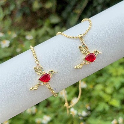 Комплект украшений из латунного микропаве с разноцветными кубическими цирконами, браслеты и ожерелья, птица