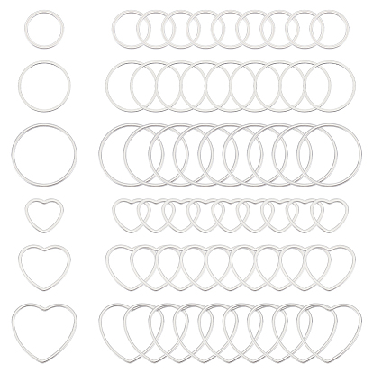 60 шт. 6 стили 304 соединительное кольцо из нержавеющей стали, круглое кольцо и разъем в форме сердца