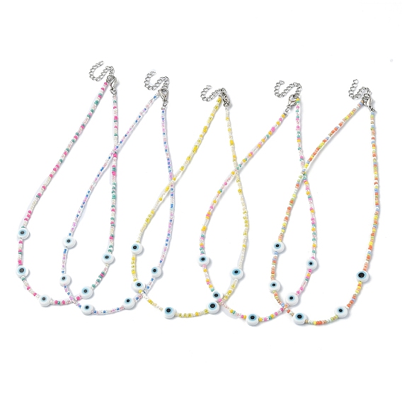 Lampwork Evil Eye & Glass Seed Beaded Necklaces