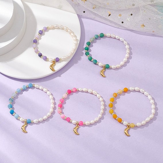 Браслеты из ракушек и бусин ручной работы для женщин, с лунными подвесками и гальванизированной немагнитной синтетической гематитовой бусиной и бусиной из натурального выветренного агата