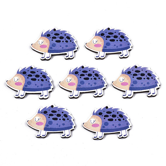Autumn Theme Printed Basswood Pendants,  Hedgehog