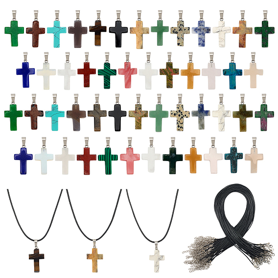 Наборы для самостоятельного изготовления ожерелья с подвеской-крестом, в том числе изготовление ожерелья из вощеного хлопкового шнура, драгоценный камень подвески