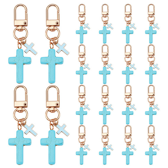 20шт. крест синтетическая бирюза и эмалированный сплав подвесные украшения, с поворотными застежками сплава