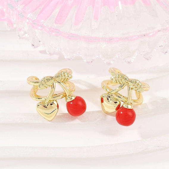 Латунь манжеты серьги, вишня, с пластиковым