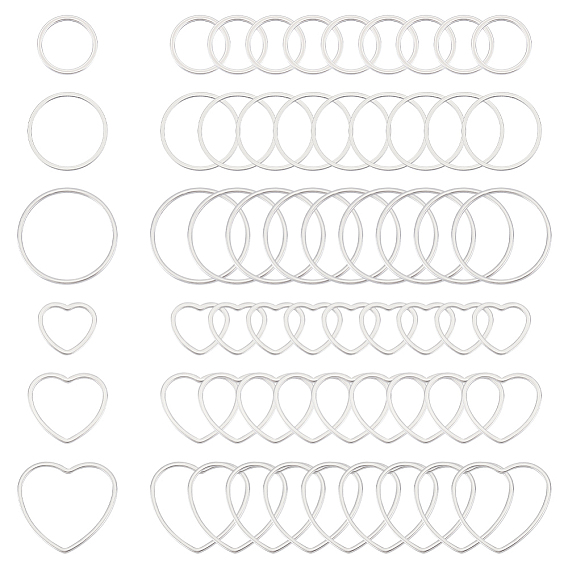 60 шт. 6 стили 304 соединительное кольцо из нержавеющей стали, круглое кольцо и разъем в форме сердца