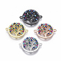 Brass Micro Pave Cubic Zirconia Links Connectors, Flat Round with Tree of Life, Colorful