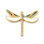 Rack Plating Brass Cubic Zirconia Pendants, with Enamel, Long-Lasting Plated, Lead Free & Cadmium Free, Real 18K Gold Plated, Dragonfly