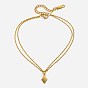 304 Stainless Steel Rhombus Pendant 2-Strand Chain Necklaces for Women