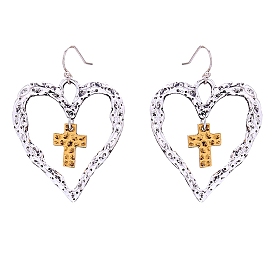 Alloy Heart with Cross Dangle Earrings for Women
