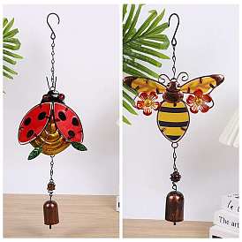 Glass Wind Chimes, Pendant Decorations, with Iron Findings, Ladybug/Bees