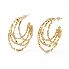 Brass Half Hoop Earrings, Split Earrings, with Steel Pin and Plastic Ear Nuts, Long-Lasting Plated
