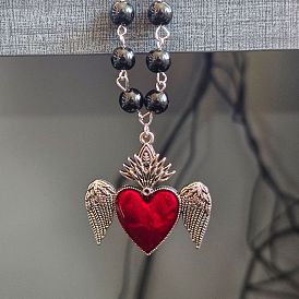 Пластиковые звенья ожерелья, с подвесками в виде сердечек из эмали