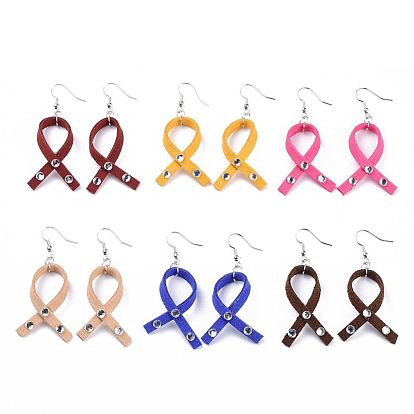 Pendientes colgantes de bronce, con cordón de gamuza sintética y cabujones de imitación de acrílico con diamantes de imitación de Taiwán, cinta de la conciencia