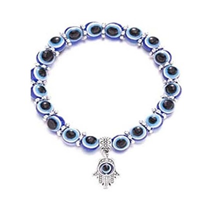 Resin Bead Evil Eye Bracelet with Hamsa Hand Pendant Jewelry