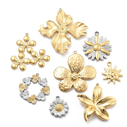 304 подвески из нержавеющей стали, цветочный шарм, вакуумное покрытие pvd