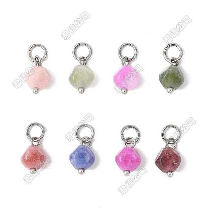 Colgantes de turmalina natural con forma de dados, 304 con anillos de salto de acero inoxidable y accesorios de latón