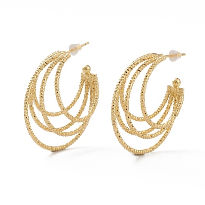 Brass Half Hoop Earrings, Split Earrings, with Steel Pin and Plastic Ear Nuts, Long-Lasting Plated