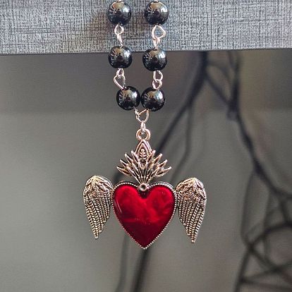 Пластиковые звенья ожерелья, с подвесками в виде сердечек из эмали