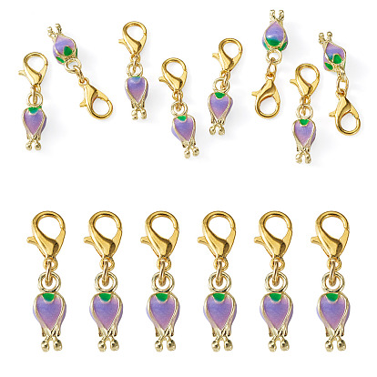 10 Décorations pendentif tulipe en alliage émaillé (pièces), avec fermoir pince de homard, or