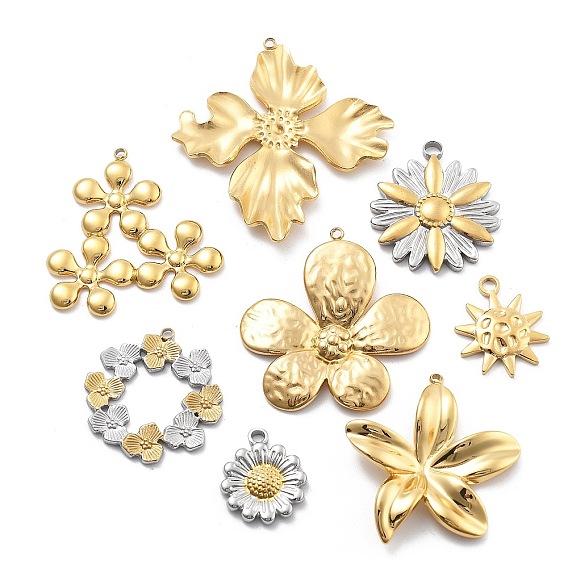 304 подвески из нержавеющей стали, цветочный шарм, вакуумное покрытие pvd