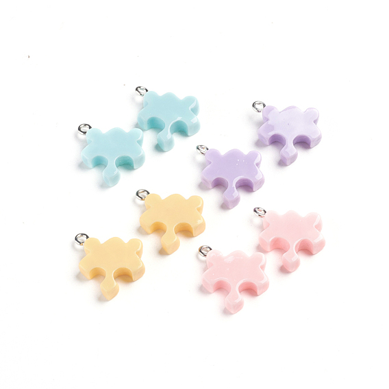 Plastic Pendants, with Iron Loop, Puzzle Piece, Platinum