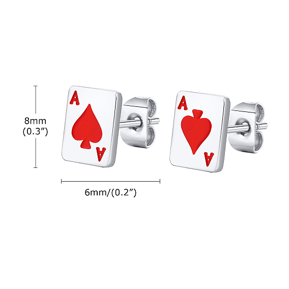 Игральная карта 304 серьги-гвоздики из нержавеющей стали, с эмалью
